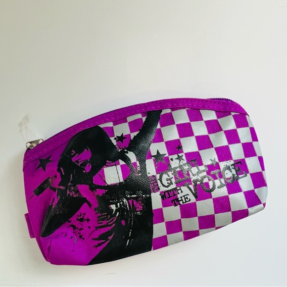 Y2K Disney Camp Rock Demi Lovato Purple Checkered Graphic Small Zip Pouch - Picture 2 of 5